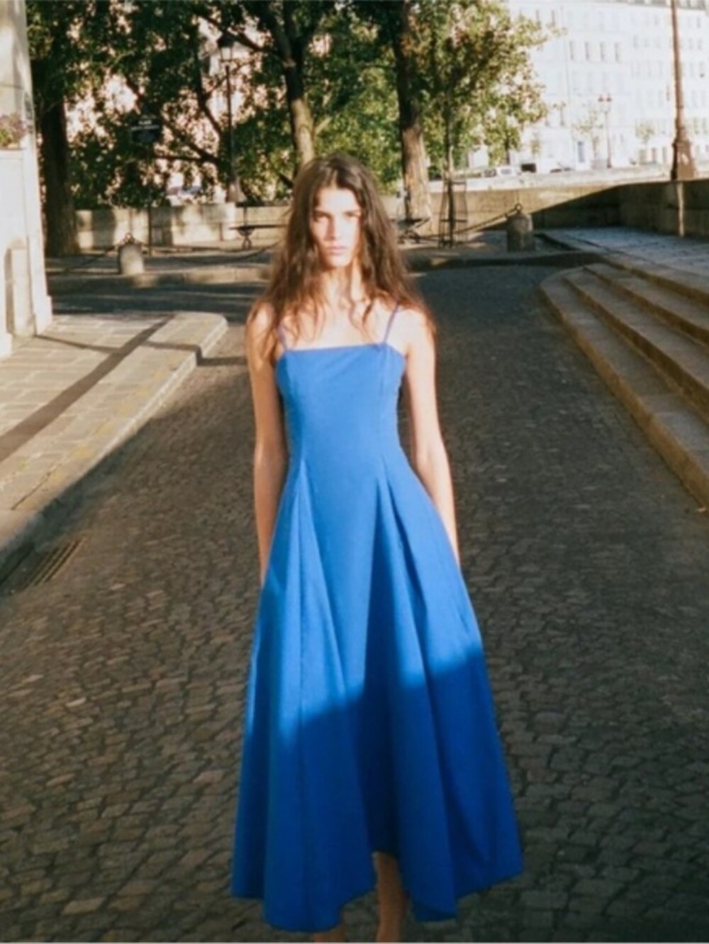 Zara Asymmetric Blue Poplin Midi Dress